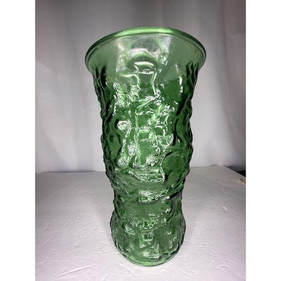 Oversized Green Crinkle Glass Vase vtg Large 11 inches Wavy Texture EO Brody HTF - Picture 10 of 16